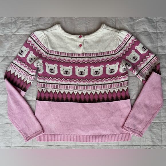 Gymboree Pink Polar Bear Fair Isle Statement Sweater Scandinavian Folksy - 12 - Picture 2 of 7